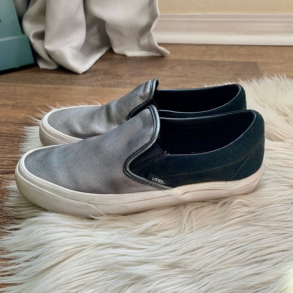 Vans Metallic Silver and Black Slip-On Sneakers - Picture 6 of 10